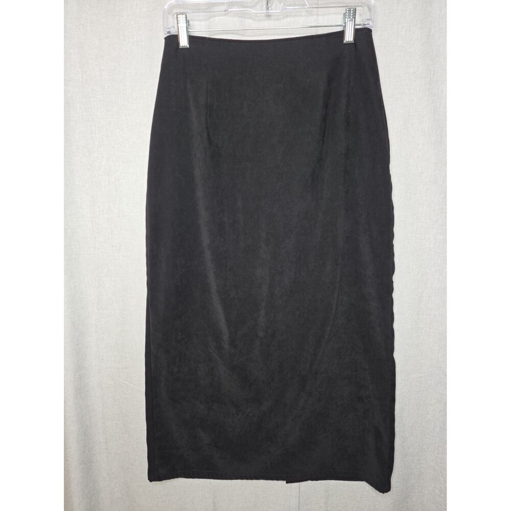 Vintage TR Bentley Black Suede Pencil Skirt Maxi Back Slit 90s Made in USA M